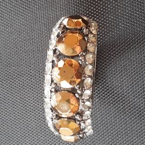 Silver tone rhinestone and faux hematite hinged bracelet